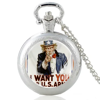 Klasiskās Uncle Sam es Gribu Jums ASV Armijas Vintage Kvarca Kabatas Pulksteņu Vīriešiem, Sievietēm Stikla Kupola Kulons, Kaklarota Stundas Pulksteni Dāvanas