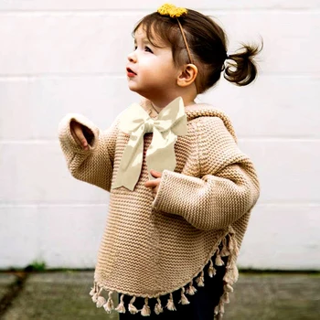 LZH Jauna Rudens Ziemas Zīdaiņu Kapuci Cape Džemperis Baby Meitenes Bowknot Trikotāžas Jaundzimušo Apģērbs Mazulim Džemperi 0-2 Gadi