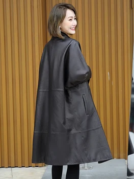 Lautaro Black lielgabarīta ādas jaka sievietēm plats piedurkņu Gadījuma mīksto zaudēt wrap mētelis Plus lieluma mākslīgās ādas sieviešu streetwear
