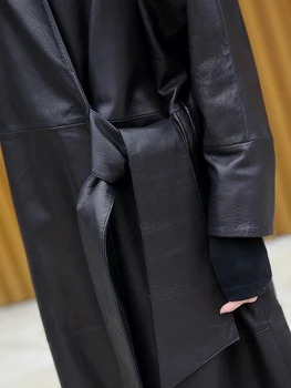 Lautaro Black lielgabarīta ādas jaka sievietēm plats piedurkņu Gadījuma mīksto zaudēt wrap mētelis Plus lieluma mākslīgās ādas sieviešu streetwear