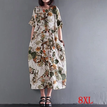 Liela izmēra sieviešu kleita plus izmēra 5XL 6XL 7XL 8XL vasaras apaļu kakla īsām piedurknēm zaudēt gadījuma lielu ziedu drukas kleita