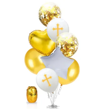 Lieldienu Dievs Svētī Krusta Lateksa Baloni Sirds Zvaigzne Alumīnija Balons Kristības Sazarojās Svēto Komūniju Puse Kristību Apdare