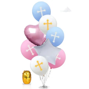 Lieldienu Dievs Svētī Krusta Lateksa Baloni Sirds Zvaigzne Alumīnija Balons Kristības Sazarojās Svēto Komūniju Puse Kristību Apdare