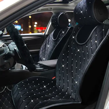 Luksusa Pilnā Crystal Diamond Automašīnu Seat Cover Universal Ziemas Plīša Auto Sēdekļa Spilvena, Interjera Aksesuāri, Priekšējo Sēdekļu Pārvalki