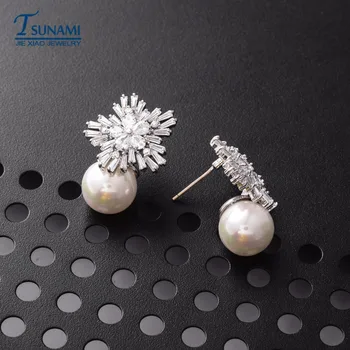 Luksusa sniega pērle zircon auskari Slavenu zīmolu meitene/sieviete ir modes rotaslietas zircon auskari ER-089