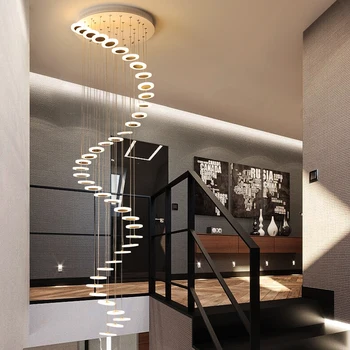 Lustra Mūsdienu minimālisma duplex stāva zālē modes atmosfēru Ziemeļvalstu dzīvojamā istaba lukturi villa spirālveida kāpnes, ilgi karājas