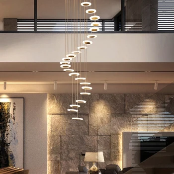 Lustra Mūsdienu minimālisma duplex stāva zālē modes atmosfēru Ziemeļvalstu dzīvojamā istaba lukturi villa spirālveida kāpnes, ilgi karājas