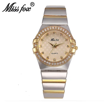MISSFOX Modes rokas Pulksteņi Sieviešu Modes Luksusa Skatīties Dāmas Zelta Rokas pulksteni 2017 Slavenu Zīmolu Logo Pērļu Čaulas Piecu Zvaigžņu Bu Pulkstenis