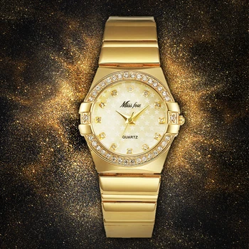 MISSFOX Modes rokas Pulksteņi Sieviešu Modes Luksusa Skatīties Dāmas Zelta Rokas pulksteni 2017 Slavenu Zīmolu Logo Pērļu Čaulas Piecu Zvaigžņu Bu Pulkstenis