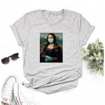 Mayos Mona Lisa Harajuku Estētisko T-krekls Dāmas Retro Ullzang Iespiests T-krekls 90s Karikatūra Četru krāsu Gadījuma Augšu