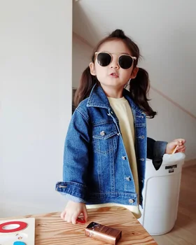 Modes Baby Meitenes Zēni Pavasara Rudens Džinsu Jaka ar garām Piedurknēm Kabatas Džinsa Jaka, Mētelis 1-6Y Bērniem Iela Valkāt Apģērbu 2019
