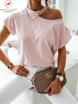 Modes Sievietes Vasaras vienkrāsainu T-Krekli Streetwear Dobi No Dizaina O-veida Kakla Īsām Piedurknēm Gadījuma Vaļēju Apkakli Top