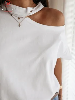 Modes Sievietes Vasaras vienkrāsainu T-Krekli Streetwear Dobi No Dizaina O-veida Kakla Īsām Piedurknēm Gadījuma Vaļēju Apkakli Top