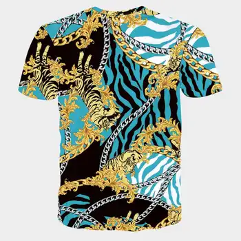 Modes Zīmolu Zils T-krekls Vīriešiem Luksusa Baroka T krekli Gothic 3D Golden Flower Royal Vīriešu Apģērbu, 2019. Gada Vasaras Ikdienas Topi, t-veida