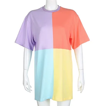 NCLAGEN Candy Color Block Plus Lieluma T Krekls Sievietēm Zaudēt Gadījuma Hip Hop Topi Streetwear Tshirt Sieviešu Lielgabarīta Kokvilnas Vasaras Tee