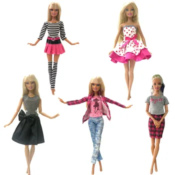 NK 5 Gab./Komplekts Lelle Kleita Roku darbs Bikses Modes Apģērbu Barbie Lelle un Aksesuāri Baby Girl Dzimšanas dienas dāvana Bērniem
