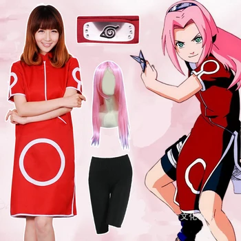 Naruto Cosplay Kostīmu Haruno Sakura Anime Naruto Cosplay Kostīmi Sieviešu Kleita Halloween Cosplay Apģērbs, Bikses, Galvas parūkas