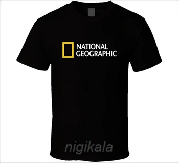 National Geographic Logo Trending Dizaina T Krekls Mens Melna Izmērs S-2XL