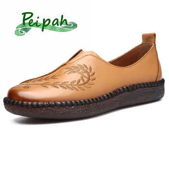 PEIPAH Īstas Ādas 2019. gada rudenī jaunā versija elpojošs pusmūža un vecāka gadagājuma sieviešu kurpes mīkstas grunts slāni mātes kurpes