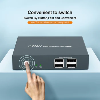 PWAY HDMI KVM Slēdzis 2 Ports, 4K*2K@30Hz USB KVM Slēdzis VGA Komutatoru Sadalītāja Kārba, Tastatūru, Peli KVM Slēdzis, HDMI, VGA