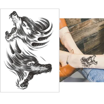 Pagaidu viltus tetovējumu uzlīmes vilku zobiem rīku ziedu dēmons mašīnas Black waterproof tetovējumu uzlīmes vīrieši sievietes Pusi rokas