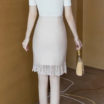 Plus Lieluma Vasaras Melni Svārki Sieviešu 2020. Gadam, Modes Mežģīnes Raibs Augsta Vidukļa Zīmuli Svārki Korejas Apģērbu Biroja Bodycon Svārki
