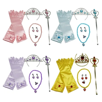 Princese Saģērbt Piederumu Kostīms Komplekts Meitenēm Cimdi Tiara Leņķis Pasaku Zizli Juvelierizstrādājumu Komplekts Masku Lomu spēles un Rotaļlietas Bērniem