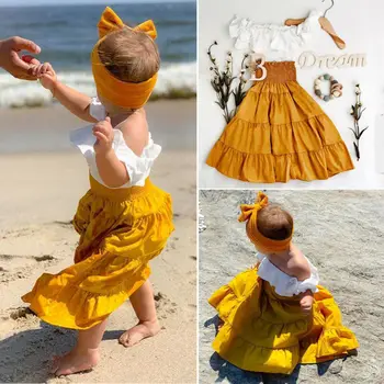 Pudcoco ASV Akciju Jaunie Modes 2-7 Gadiem Bērniem, Baby Girl Apģērbu Savirmot Top T Krekls, Tutu Kleita Svārki Svētku Apģērbs, Komplekts