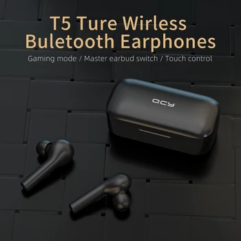 QCY T5 Bluetooth austiņu V5.0 Wireless Touch Kontroli Mini sporta austiņas stereo HD runā 380mAh liela akumulatora uzlādes kaste