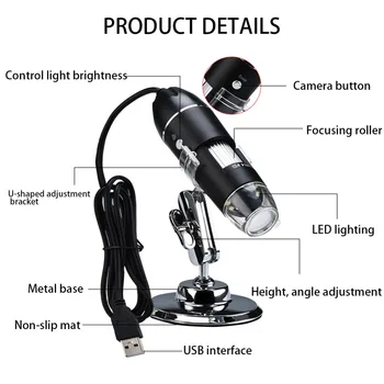 Regulējams 1600X LED Digitālā Mikroskopa Kameras Tips-C/Micro USB Tālummaiņas Lupa Endoskopu Elektronisko USB Mikroskops Lodēšanai