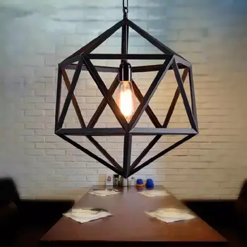 Retro Rūpniecības Dzelzs Lustra Polyhedron Black Radošo Restorāns Diamond Ball Lustra