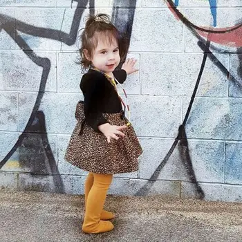 Rudens Bērniem, Baby Girl Apģērbu Komplekti Lidot Piedurknēm Ruffles Topi+Leopard Priekšautiņi Svārki Ietilpst 2gab 0-ź5 y