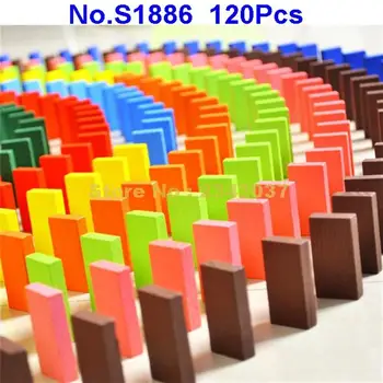S1886 krāsains 120pcs koka domino galda celtniecības bloku Rotaļlietas