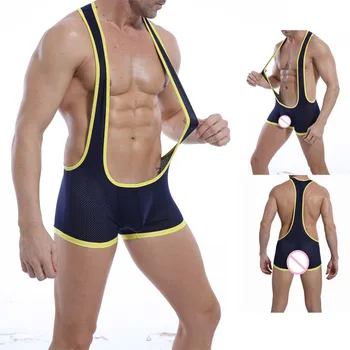 Seksīgi Vīriešu Undershirts Acs Elpojošs Bodysuit Vīriešu Cīņas Singlet Kultūrisms Jumpsuits Bodysuits
