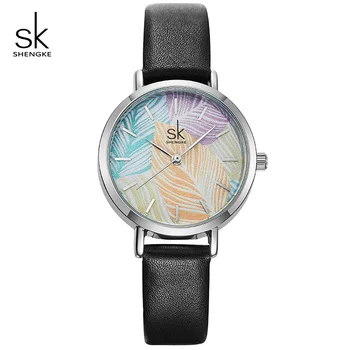 Shengke Radošo Krāsotas Sieviešu Pulksteņi Modes Dāmas Melnas Ādas rokas Pulksteņi Montre Femme 2019 SK Reloj Mujer Gadījuma Kvarca Skatīties