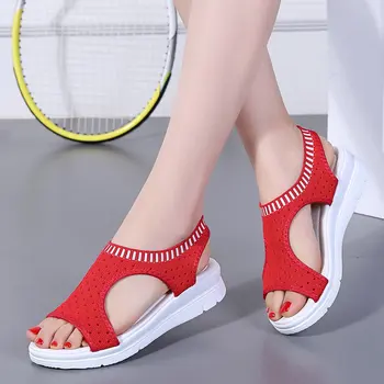 Sieviešu Sandales 2019 Karstā Pārdot Vasarā Baltā Elpojošs Plus Izmēra Platformu, Ķīļi Paslīdēt uz Acs Dāmas Sandales sandalias mujer femme
