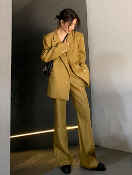 Sieviešu Uzvalks, Žakete Skrejceļa Modes Dāmas Gadījuma Dzeltenā Krāsā Ar Garām Piedurknēm Apģērbs Jaka 