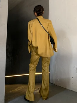 Sieviešu Uzvalks, Žakete Skrejceļa Modes Dāmas Gadījuma Dzeltenā Krāsā Ar Garām Piedurknēm Apģērbs Jaka 