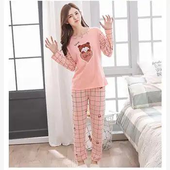 Sieviešu pidžamas komplekts salds karikatūra izdrukāt dāmas garām piedurknēm, garās Atpūtas valkāt komplekti, liela izmēra sleepwear 2020