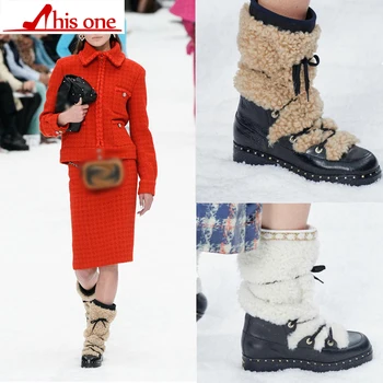 Sieviešu sniega zābaki 2019 jaunas, īstas ādas sieviešu zābaki dabīgā vilna siltu sieviešu ziemas neapbruņotu zābaki modes sieviešu kurpes size35-43