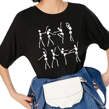 Skelets Baleta Deju Harajuku T Krekls Smieklīgi T-krekls Sievietēm, Apģērbu Gadījuma Īsām Piedurknēm Topi Plus Lieluma Tees