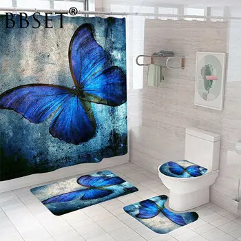 Tauriņš Dušas Aizkars Burvīgs Big Blue Butterfly Modelis, Ūdensnecaurlaidīga Multi-izmērs Douchegordijn Vannasistabas Dekoru ar 12 Āķi
