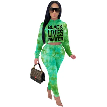 Tie Krāsošanas Black Dzīvo Jautājumu Drukāt Divas Gabals, Kas Sieviešu Tērpiem Rudens Aktīvo Valkāt Fitnesa Hoodies Jogger Saskaņošanas Kopums, Treniņtērpi