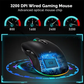 Tipa-C Ergonomiskie Peļu 4 Aizmugurgaismojuma Režīmu Līdz 3200 DPI RGB Vadu Ergonomiski Datoru PC Gamer Darbvirsmas Klēpjdators Spēļu Pele