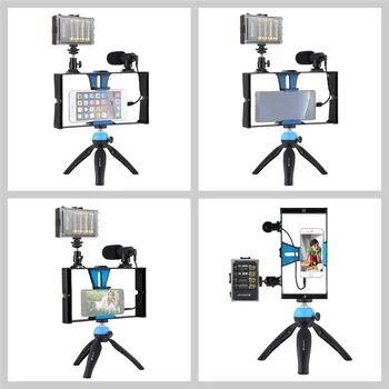 Tālruņa Video Platformu+LED Studio Light+Video Mikrofons+Mini Tripod Mount Komplekti ar Aukstu Apavu Statīva Galvu Vlogging Live Broadcast