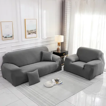 Tīra Pelēks Dīvāns Segtu Kokvilnas Komplekts Elastīgs Dīvāna Pārsegs Dīvānu Pārvalki Dzīvojamā Istaba Mājdzīvnieki cubre Krēslā Dīvāns Ietver Elastīgs Stiept