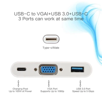 USB C-VGA Adapteri - VCOM 3-in-1 Multiport USB C Tipa Video Pārveidotājs Kabelis VGA Female USB 3.0 Datu centra USB C Uzlādes Ports