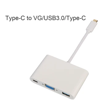 USB C-VGA Adapteri - VCOM 3-in-1 Multiport USB C Tipa Video Pārveidotājs Kabelis VGA Female USB 3.0 Datu centra USB C Uzlādes Ports