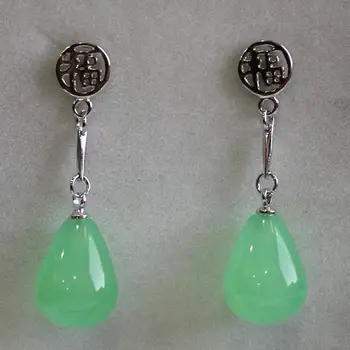 Vairumtirdzniecības modes dizainu Ķīniešu stilā 12*16mm gaiši zaļa nefrīta stud auskars