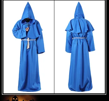 Vednis Tērpu Halloween Cosplay Viduslaiku Mūks Friar Drēbes Priestera Tērpu, Seno Apģērbu Kristiešu Uzvalks